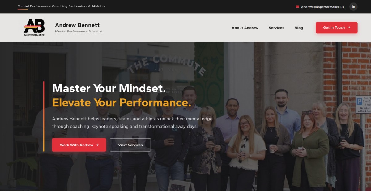 AB Performance Coaching website homepage - Andrew Bennett mental performance coaching