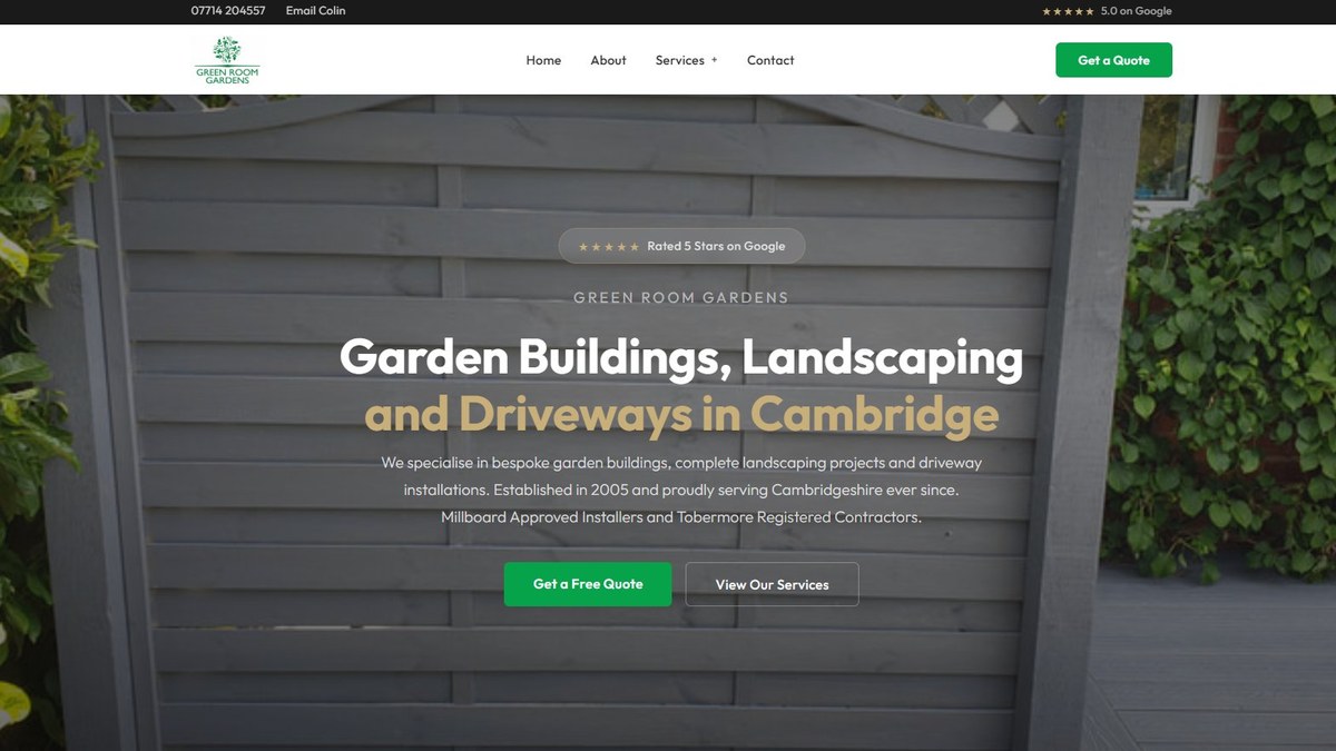 Green Room Gardens website homepage - Needingworth, Cambridgeshire landscaping and garden buildings