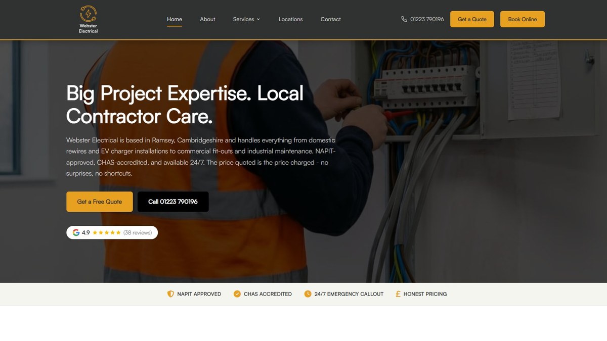 Webster Electrical website homepage - Ramsey electrical contractor