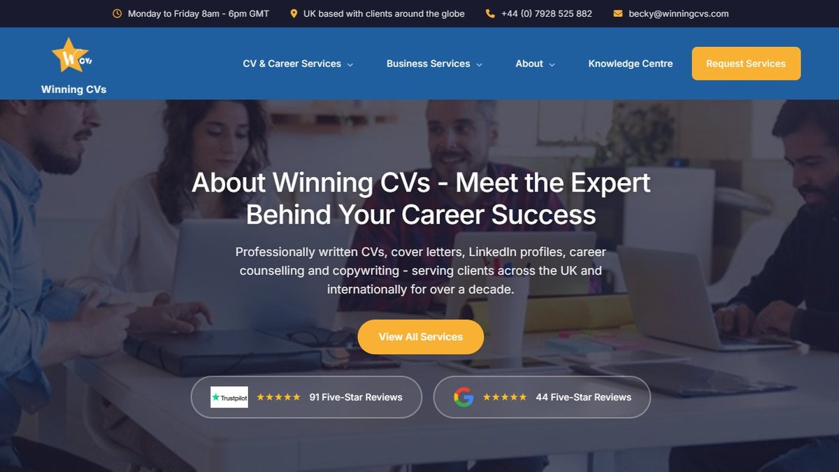 Winning CVs website homepage - professional CV writing service